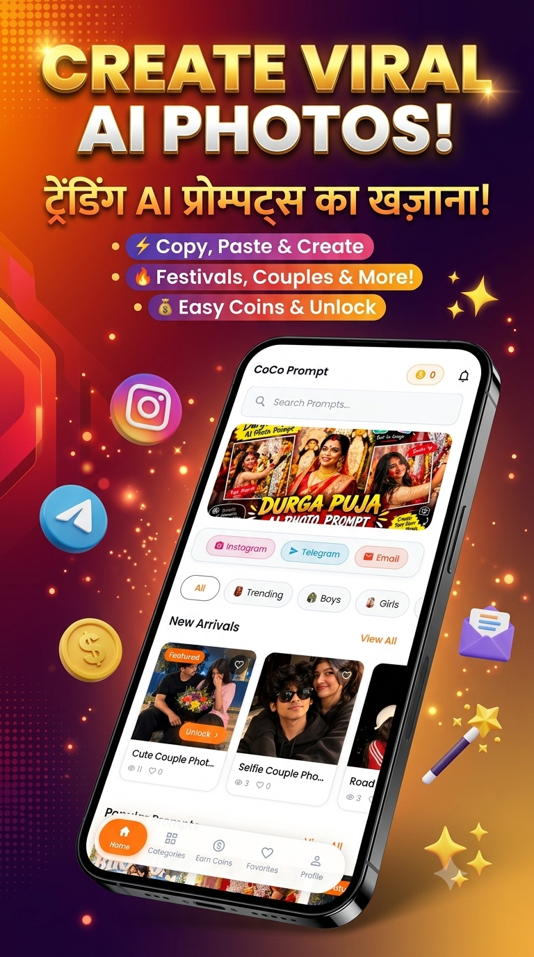 CoCo Prompt app home screen with trending AI photo prompts